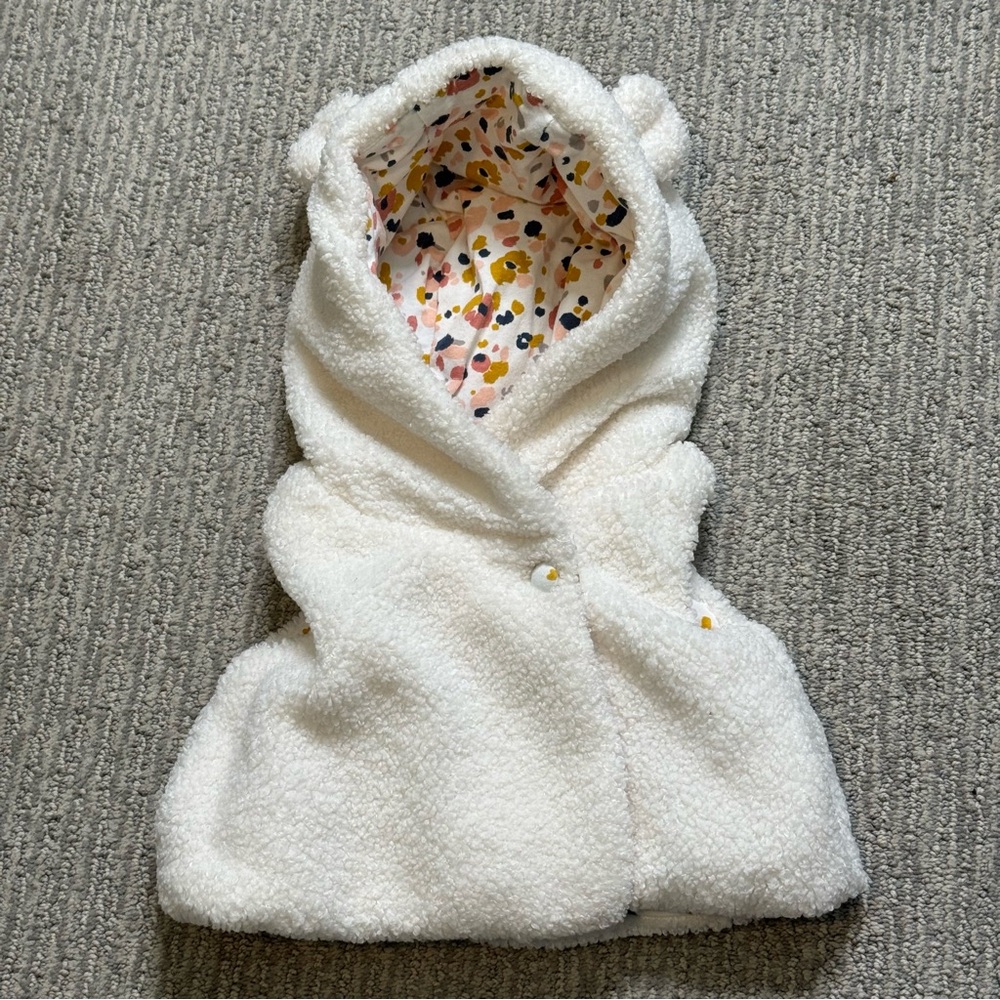 Catherine Malandrino Mini Faux Fur Shearling Vest w/ Hood,‎ Ears, 3-6M  Lined